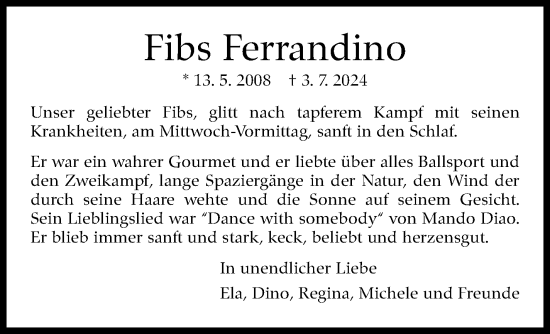 Traueranzeige von Fibs Ferrandino von Eßlinger Zeitung/Cannstatter Zeitung
