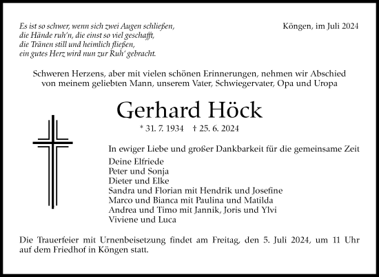 Traueranzeige von Gerhard Höck von Eßlinger Zeitung/Cannstatter Zeitung