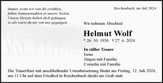 Traueranzeige von Helmut Wolf von Eßlinger Zeitung/Cannstatter Zeitung