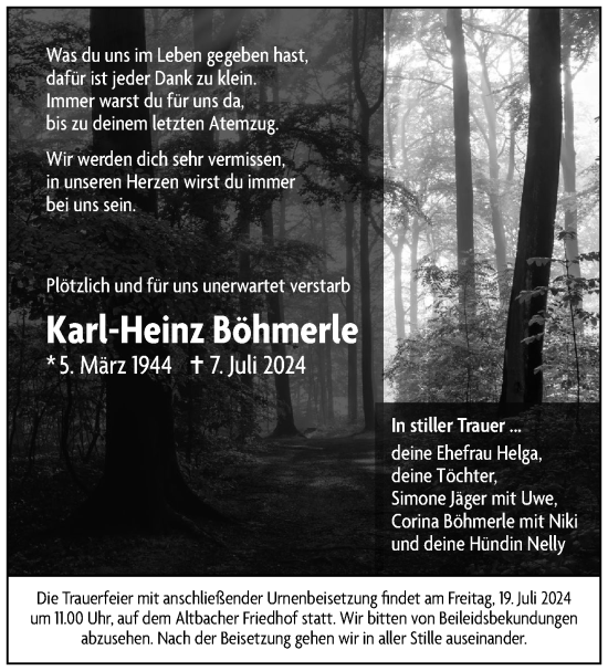 Traueranzeige von Karl-Heinz Böhmerle von Eßlinger Zeitung/Cannstatter Zeitung