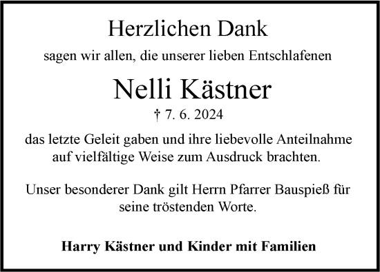 Traueranzeige von Nelli Kästner von Eßlinger Zeitung/Cannstatter Zeitung
