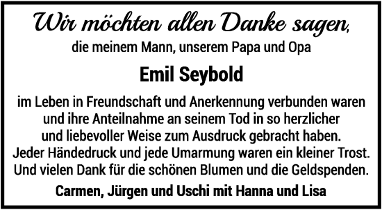 Traueranzeige von Emil Seybold von Eßlinger Zeitung/Cannstatter Zeitung