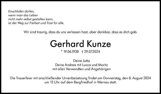 Traueranzeige von Gerhard Kunze von Eßlinger Zeitung/Cannstatter Zeitung