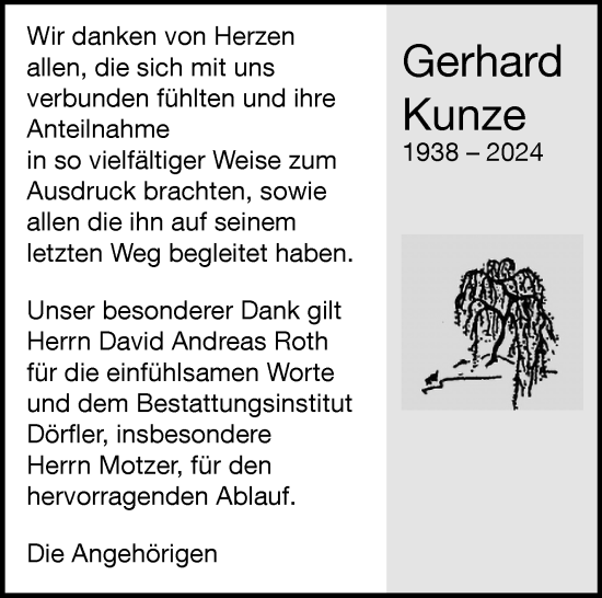 Traueranzeige von Gerhard Kunze von Eßlinger Zeitung/Cannstatter Zeitung