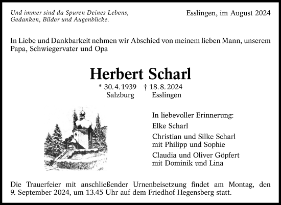 Traueranzeige von Herbert Scharl von Eßlinger Zeitung/Cannstatter Zeitung