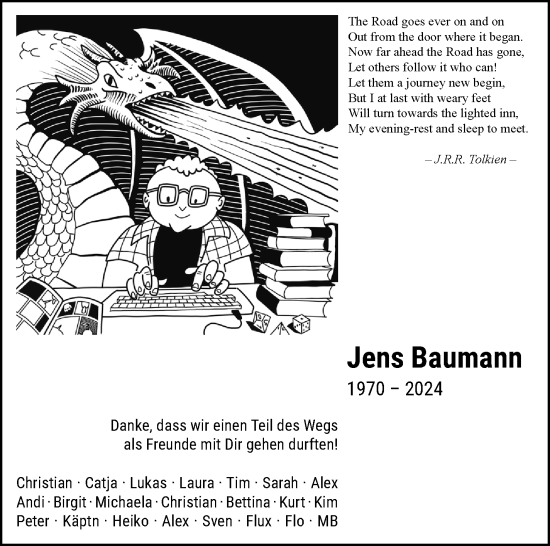 Traueranzeige von Jens Baumann von Eßlinger Zeitung/Cannstatter Zeitung