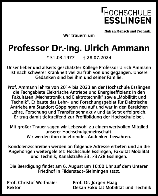 Traueranzeige von Ulrich Ammann von Eßlinger Zeitung/Cannstatter Zeitung