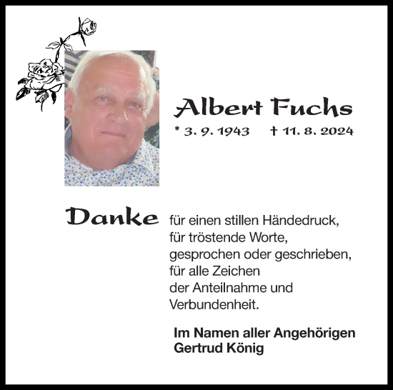 Traueranzeige von Albert Fuchs von Eßlinger Zeitung/Cannstatter Zeitung