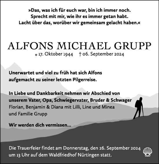 Traueranzeige von Alfons Grupp von Eßlinger Zeitung/Cannstatter Zeitung