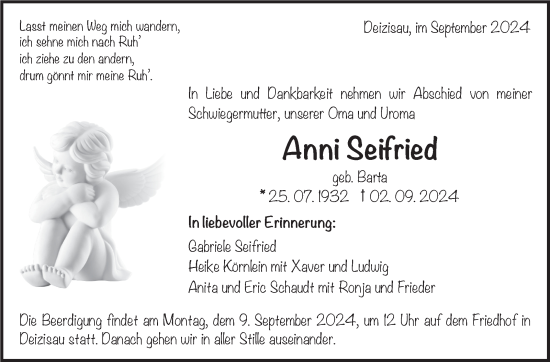 Traueranzeige von Anni Seifried von Eßlinger Zeitung/Cannstatter Zeitung