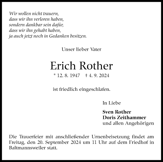 Traueranzeige von Erich Rother von Eßlinger Zeitung/Cannstatter Zeitung