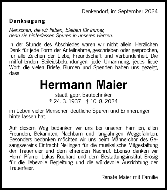 Traueranzeige von Hermann Maier von Eßlinger Zeitung/Cannstatter Zeitung