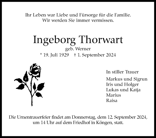 Traueranzeige von Ingeborg Thorwart von Eßlinger Zeitung/Cannstatter Zeitung