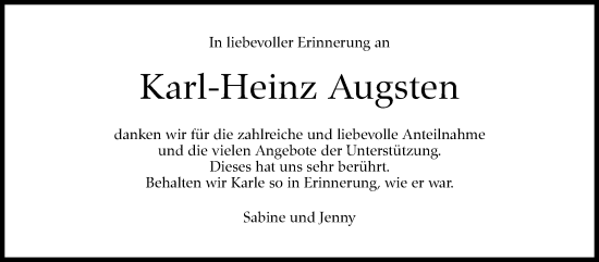 Traueranzeige von Karl-Heinz Augsten von Eßlinger Zeitung/Cannstatter Zeitung