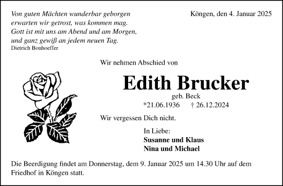 Traueranzeige von Edith Brucker von Eßlinger Zeitung/Cannstatter Zeitung