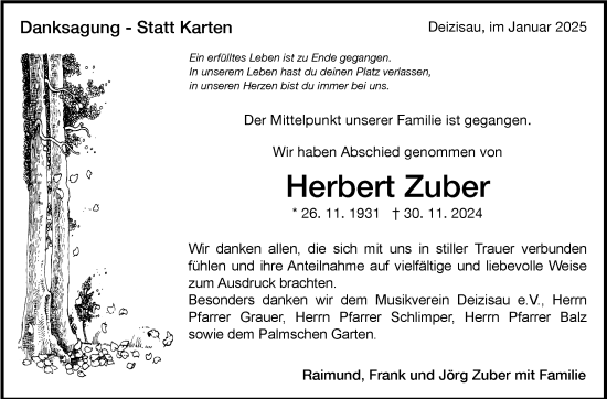 Traueranzeige von Herbert Zuber von Eßlinger Zeitung/Cannstatter Zeitung