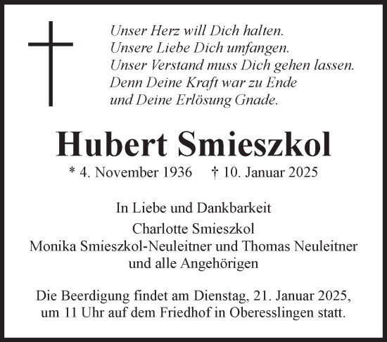 Traueranzeige von Hubert Smieszkol von Eßlinger Zeitung/Cannstatter Zeitung