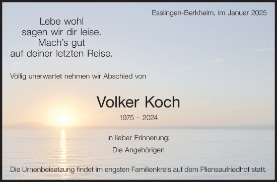 Traueranzeige von Volker Koch von Eßlinger Zeitung/Cannstatter Zeitung