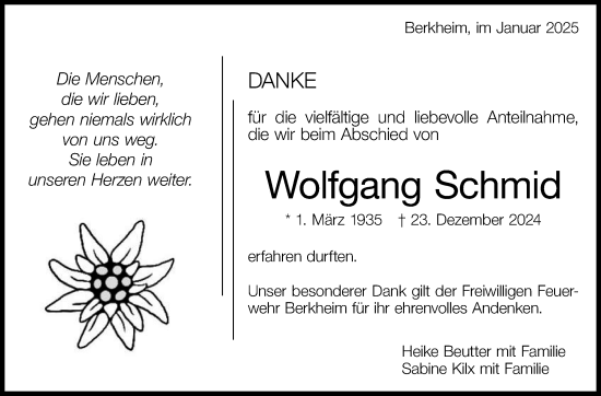 Traueranzeige von Wolfgang Schmid von Eßlinger Zeitung/Cannstatter Zeitung