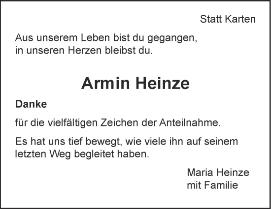 Traueranzeige von Armin Heinze von Eßlinger Zeitung