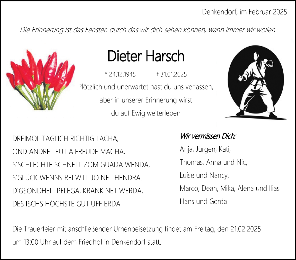  Traueranzeige für Dieter Harsch vom 08.02.2025 aus Eßlinger Zeitung/Cannstatter Zeitung