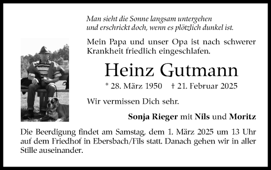 Traueranzeige von Heinz Gutmann von Eßlinger Zeitung