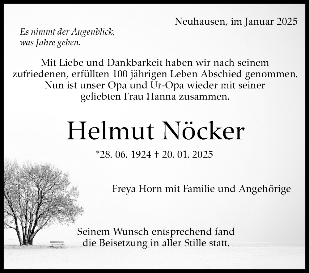  Traueranzeige für Helmut Nöcker vom 04.02.2025 aus Eßlinger Zeitung/Cannstatter Zeitung