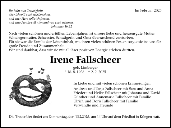 Traueranzeige von Irene Fallscheer von Eßlinger Zeitung/Cannstatter Zeitung