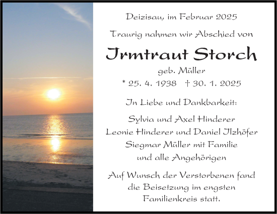 Traueranzeige von Irmtraut Storch von Eßlinger Zeitung/Cannstatter Zeitung