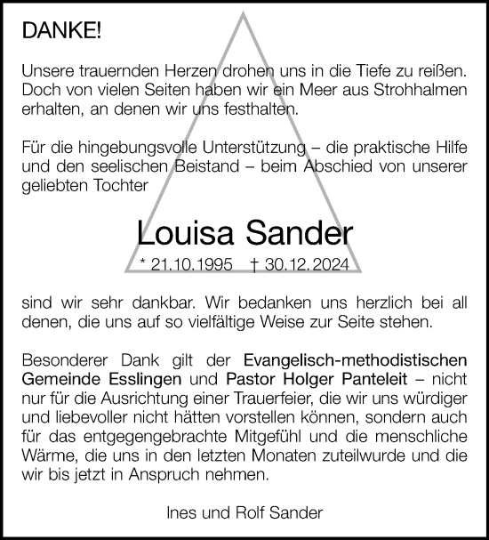 Traueranzeige von Louisa Sander von Eßlinger Zeitung/Cannstatter Zeitung
