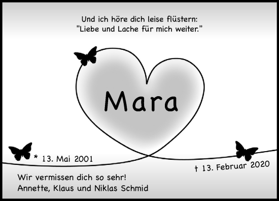 Traueranzeige von Mara Schmid von Eßlinger Zeitung/Cannstatter Zeitung