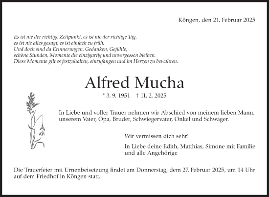 Traueranzeige von Alfred Mucha von Eßlinger Zeitung
