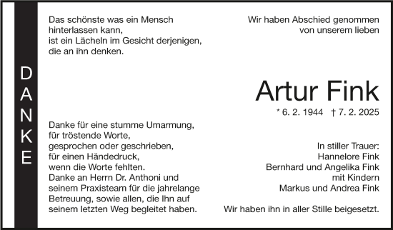 Traueranzeige von Artur Fink von Eßlinger Zeitung