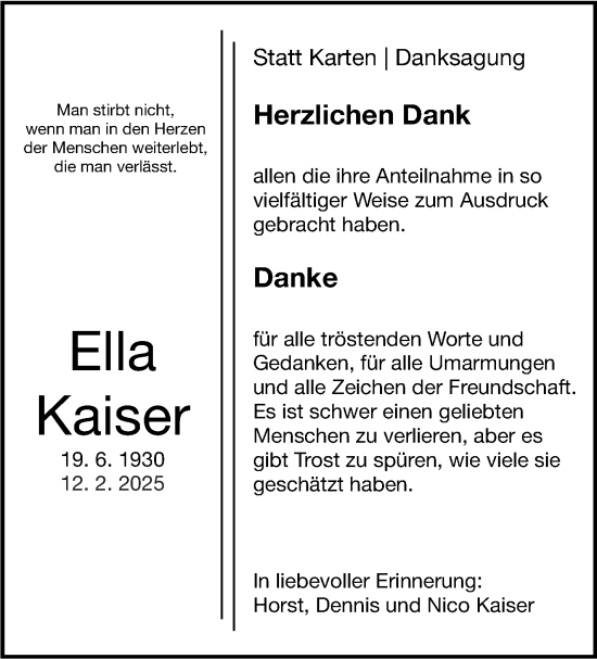 Traueranzeige von Ella Kaiser von Eßlinger Zeitung