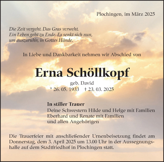 Traueranzeige von Erna Schöllkopf von Eßlinger Zeitung