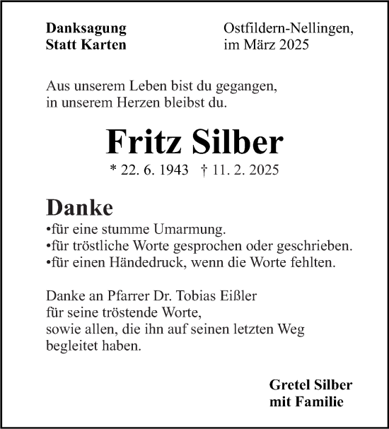 Traueranzeige von Fritz Silber von Eßlinger Zeitung