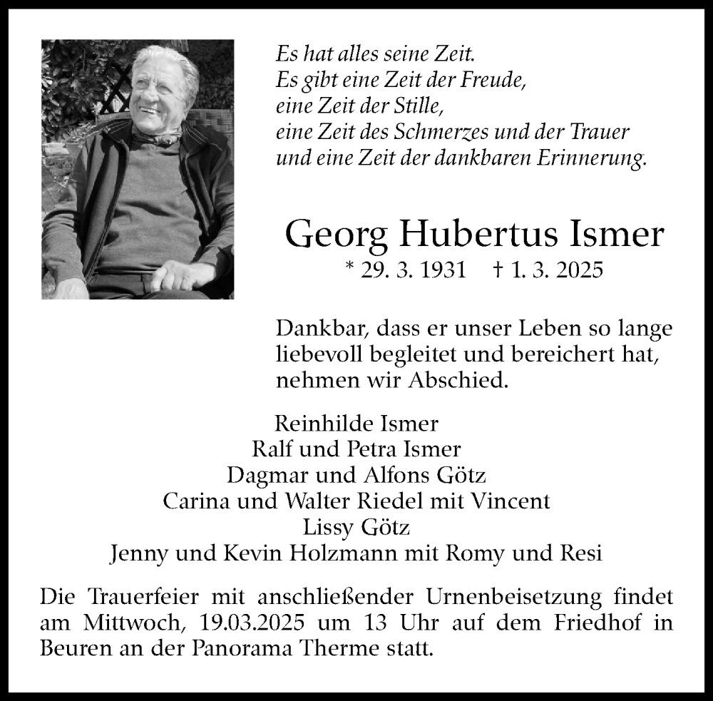  Traueranzeige für Georg Hubertus Ismer vom 12.03.2025 aus Eßlinger Zeitung