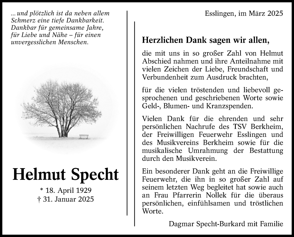  Traueranzeige für Helmut Specht vom 01.03.2025 aus Eßlinger Zeitung