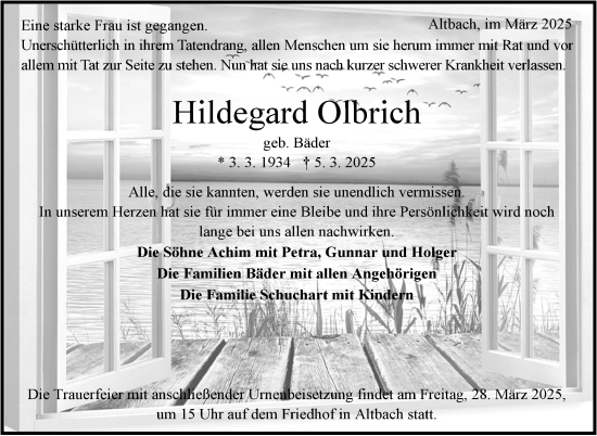 Traueranzeige von Hildegard Olbrich von Eßlinger Zeitung