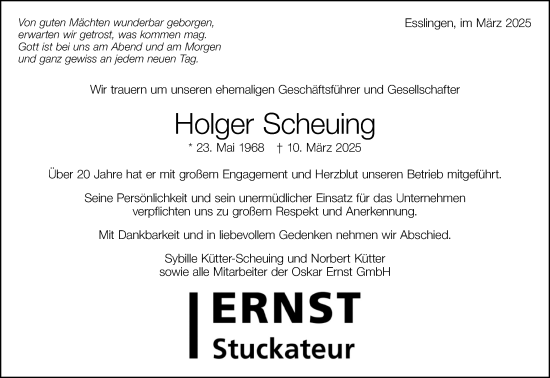 Traueranzeige von Holger Scheuing von Eßlinger Zeitung