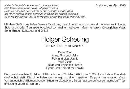 Traueranzeige von Holger Scheuing von Eßlinger Zeitung