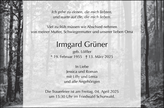 Traueranzeige von Irmgard Grüner von Eßlinger Zeitung