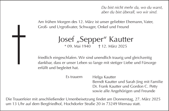 Traueranzeige von Josef Kautter von Eßlinger Zeitung