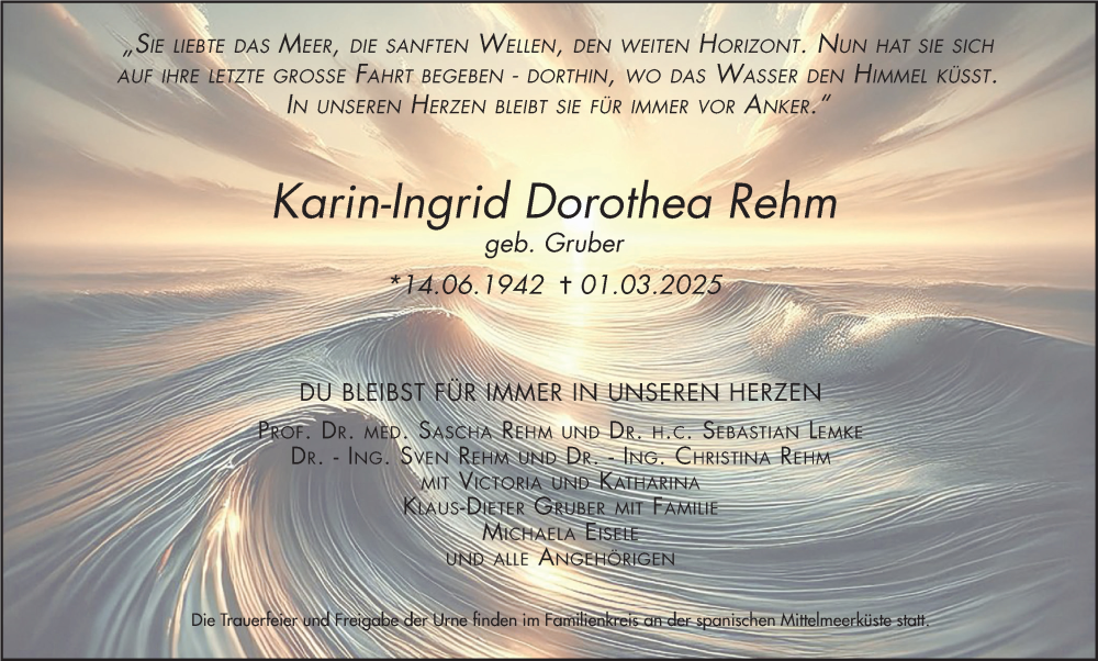  Traueranzeige für Karin-Ingrid Dorothea Rehm vom 07.03.2025 aus Eßlinger Zeitung