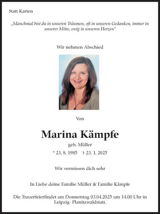 Traueranzeige von Marina Kämpfe von Eßlinger Zeitung