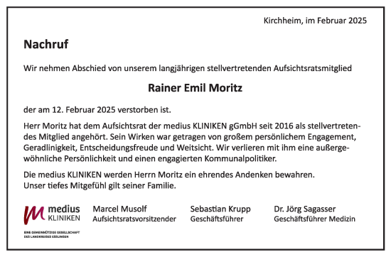 Traueranzeige von Rainer Emil Moritz von Eßlinger Zeitung