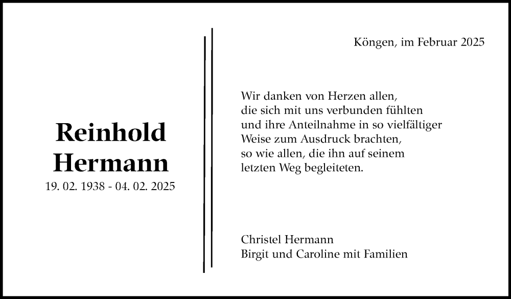  Traueranzeige für Reinhold Hermann vom 28.02.2025 aus Eßlinger Zeitung