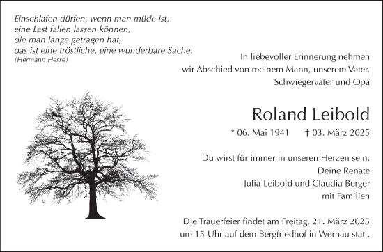 Traueranzeige von Roland Leibold von Eßlinger Zeitung