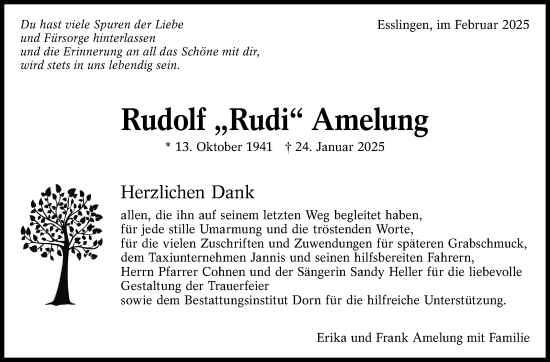 Traueranzeige von Rudolf Amelung von Eßlinger Zeitung