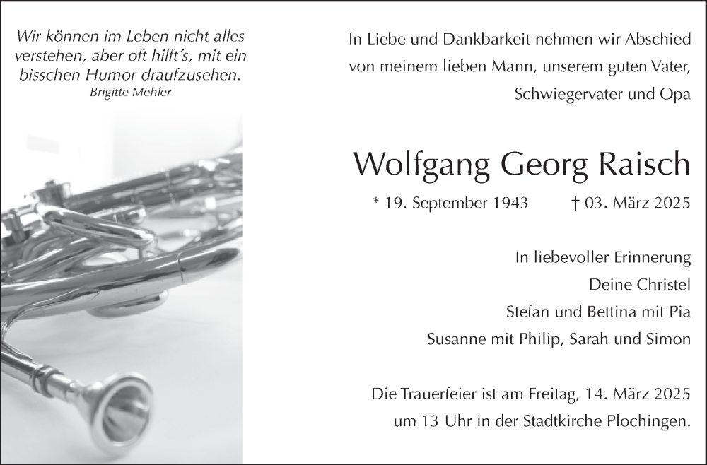  Traueranzeige für Wolfgang Georg Raisch vom 08.03.2025 aus Eßlinger Zeitung